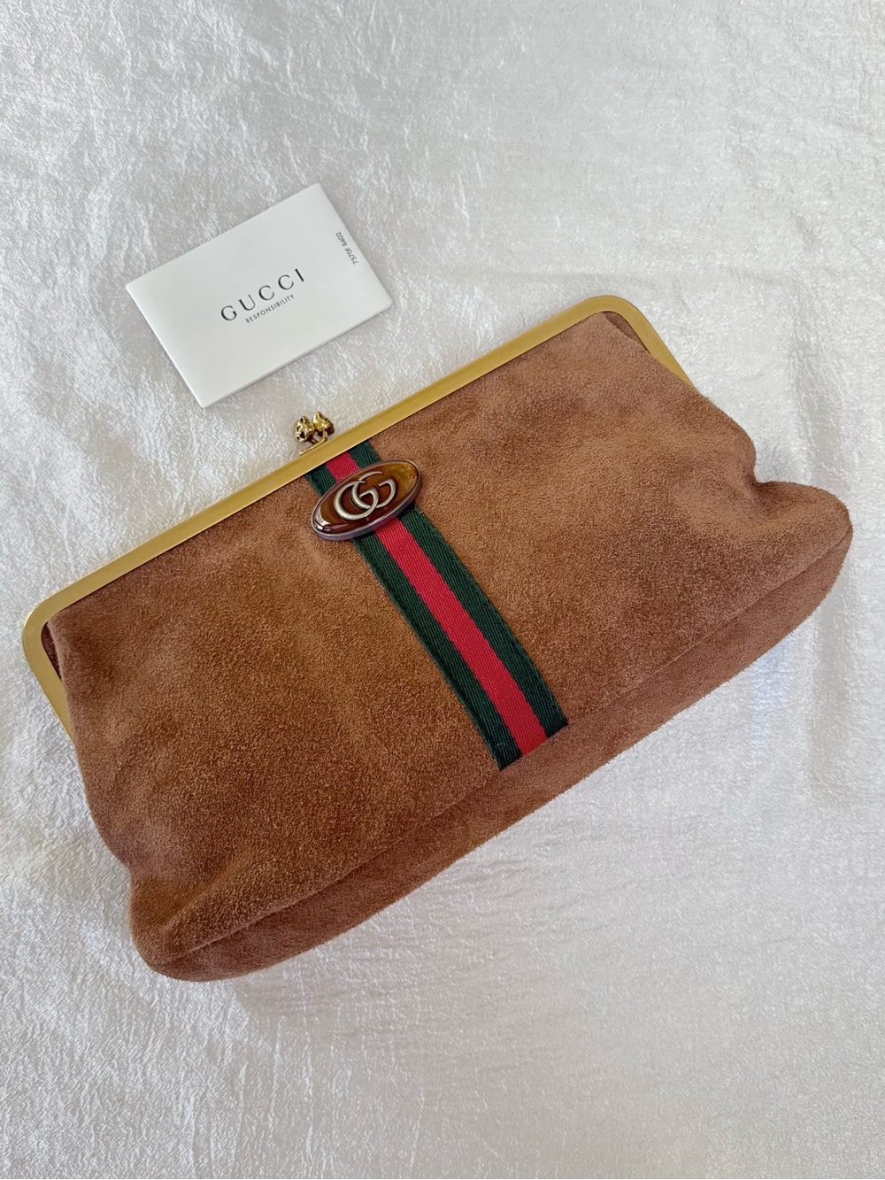 •••SOLD•••Auth Gucci Ophidia Kisslock Frame Clutch Suede Medium In Brown - Picture 6 of 17